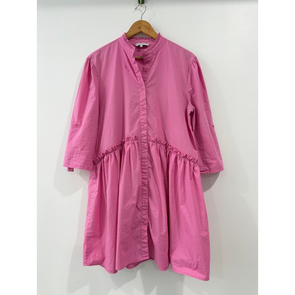 Taylor Tillman Pink Cammie Ruffle Shirt Dress Size‎ Large Cotton